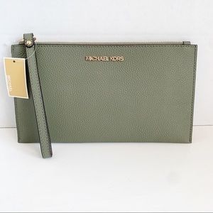 Michael Kors Jet Set Army Green Wristlet Clutch